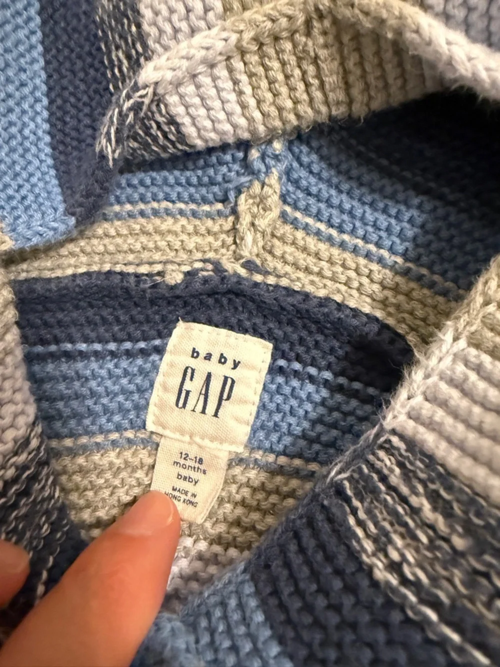 Baby GAP baby bear Hooded Striped Knit Cardigan - Blue, Cream, Tan, Navy
